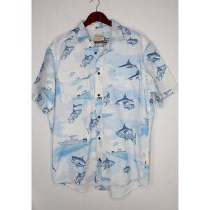 Cabela's Fishing Button Down Shirt Mens L Blue White Vented Relaxed Fit Athletic